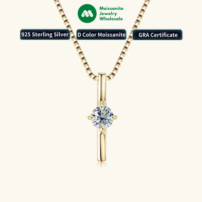4mm 0.30ct D Moissanite Dash Pendant Necklace for Women 925 Silver Adjustable Chain Fashion Simple Jewelry 2025 New Gift