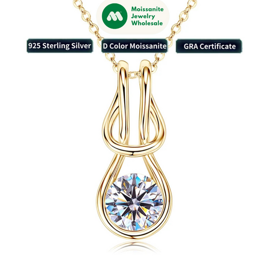 Knot Design 8mm 2ct D Moissanite Pendant Necklace for Women Adjustable 925 Silver Chain 2025 Trendy Charm Jewelry Gifts