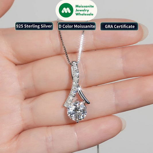 2025 Luxury 1CT 2CT 3CT Round Moissanite Infinity Pendant Necklace for Women Adjustable Chain S925 Silver Valentine's Gift