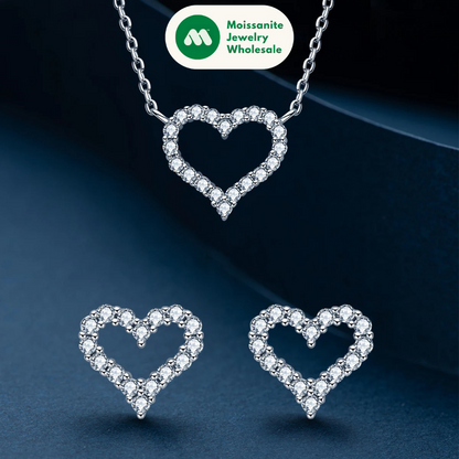 D Color Moissanite Love Heart Jewelry Sets for Women 925 Silver Stud Earrings Pendant Necklace 2 In 1 Set Anniversary Gift
