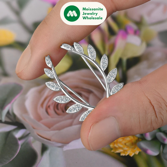 0.44CTTW. Moissanite Earrings Climber for Women 925 Silver Fashion Leaf Shaped Stud Earrings Crawler Fine Jewelry Gifts