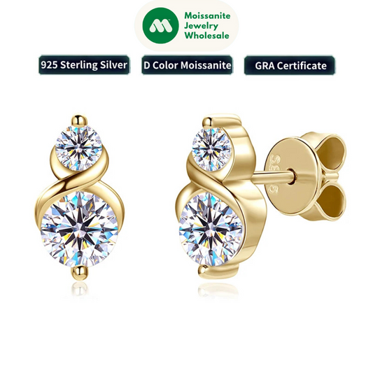 2 Stones Moissanite Stud Earrings Real 925 Sterling Silver for Women GRA Certified Moissanite 5mm&3mm Lab Diamond 2025 New