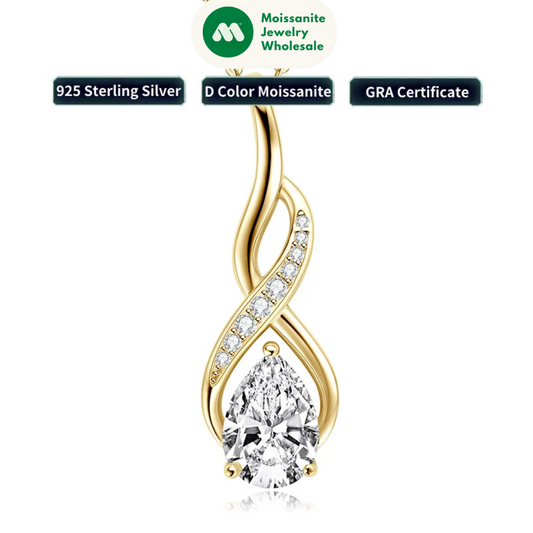 7x10mm 2ct Pear Cut Moissanite Infinity Pendant Necklace for Women 925 Sterling Silver Adjustable Chain Fine Jewelry Gift