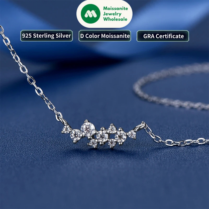 Original Silver 925 Chain One-line shape Pendant Unique Cluster Layering Real Moissanite Necklace for Women Fine Jewelry