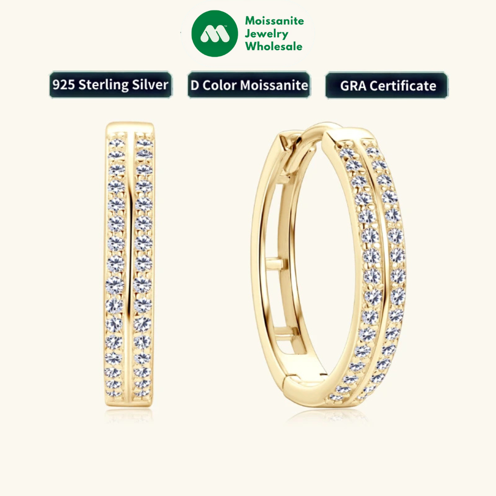 Trend Hoop Earrings 925 Sterling Silver Round Moissanite Piercing Engagement Jewelry for Women Wedding Party Gift Birthday