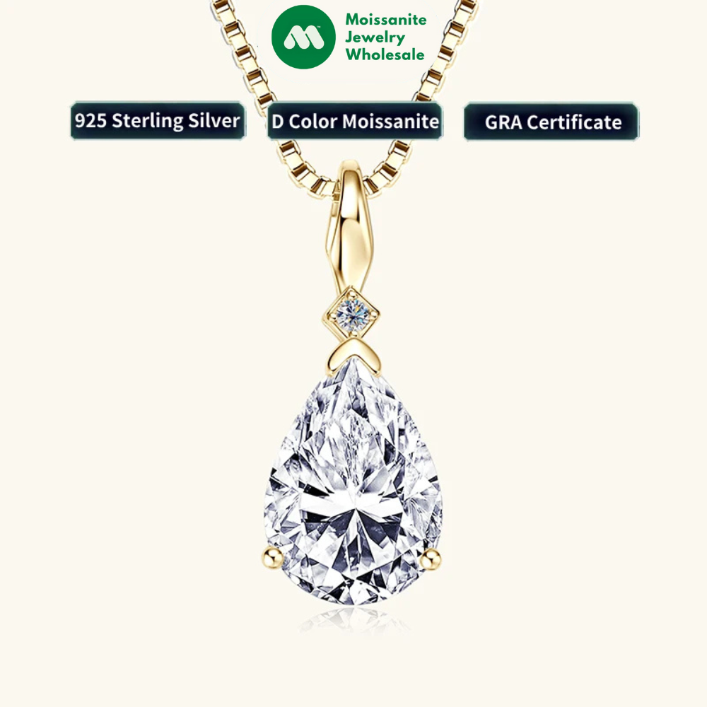 4CT 2CT 1.5CT Pear Cut D Waterdrop Moissanite Pendant Necklace for Women 925 Silver Adjustable Chain Luxury Jewelry Gift