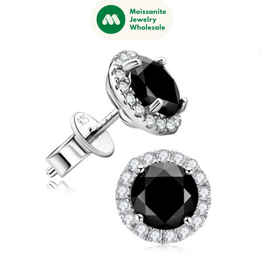 Vintage 0.8CT Black Moissanite Stud Earrings Silver 925 Jewelry for Women Men Halo Piercing Ear Earring Trending Products