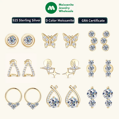 Mini Needles Stud Earrings 925 Sterling Silver for Women with D Color Moissanite Lovely Piercing Jewelry with Certificate