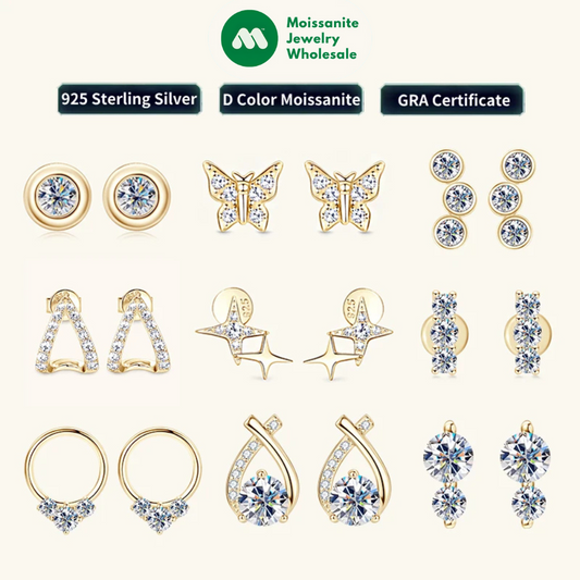 Mini Needles Stud Earrings 925 Sterling Silver for Women with D Color Moissanite Lovely Piercing Jewelry with Certificate