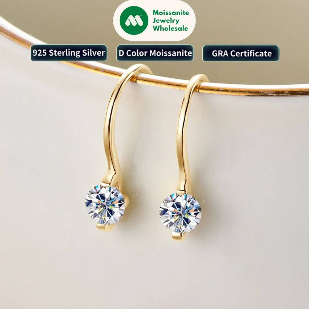 2024 4mm Round Moissanite Drop Hook Earrings 100% 925 Silver for Women Fine Jewelry Original with GRA Certificate Original