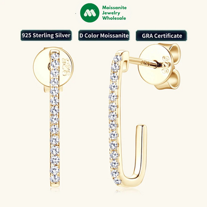 Open Hoop Paperclip Earrings 1mm Moissanite Stud Earring 925 Silver for Women 2024 Fashion Christmas Gift Jewelry Original