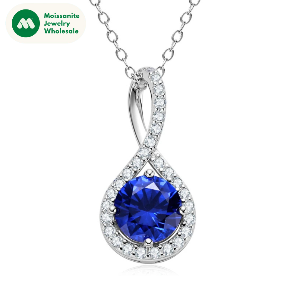 925 Sterling Silver Infinity Necklace 8mm 2ct 5A Cubic Zirconia Lab Diamond Blue Gemstone Pendant for Women Fine Jewelry Gift