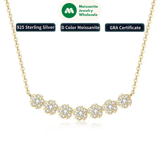 2024 New 100% 925 Sterling Silver Necklace for Women Fashion 2mm&1.2mm Moissanite Gerbera Flower Pendant Jewelry Birthday Gift