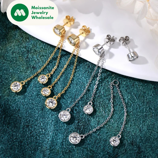 All Moissanite Drop Earrings Detachable Double Chain Hanging Stud Earring Silver 925 for Women Party Wedding Daily Jewelry