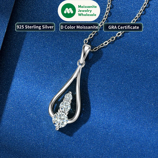 2024 Waterdrop Pendant Necklace 18k Gold Plated 3 Stones Moissanite Clavicle Real 925 Silver Chain for Women Jewelry Gifts