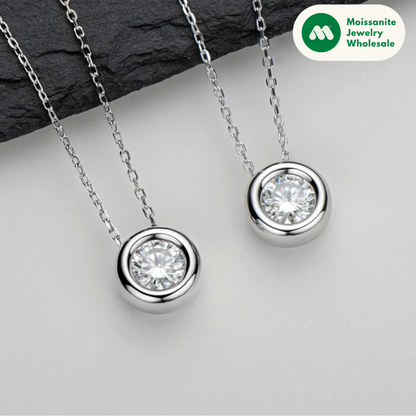 18K Yellow Rose Gold Plated 925 Silver 3CT 1-2CT 9mm Bezel Moissanite Pendant Necklace for Women Men Gift Birthday Anniversary