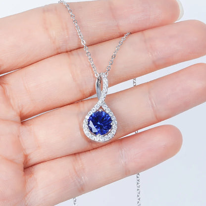 925 Sterling Silver Infinity Necklace 8mm 2ct 5A Cubic Zirconia Lab Diamond Blue Gemstone Pendant for Women Fine Jewelry Gift