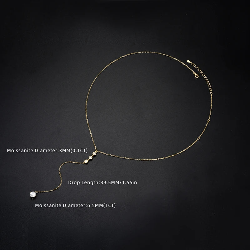 D1.30CT D Color Moissanite Y Shape Pendant Necklaces For Women 925 Silver Fashion Long Chain Pendant 6.5mm&3mm Lab Diamond