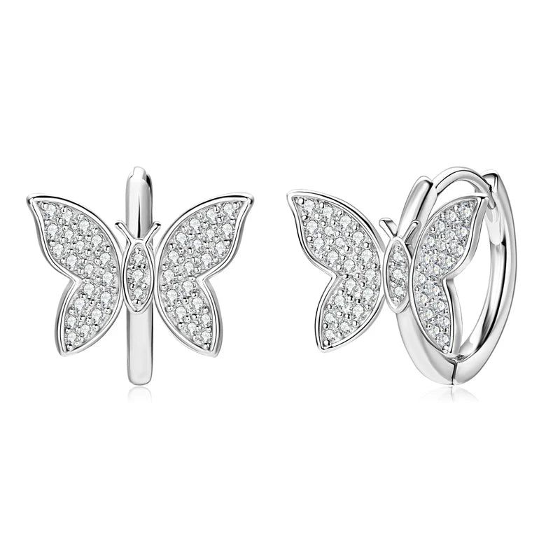 2024 Cute Butterfly Hoop Earrings for Women 925 Sterling Silver Delicate Moissanite Earrings Small Hoops Fine Jewelry Gift