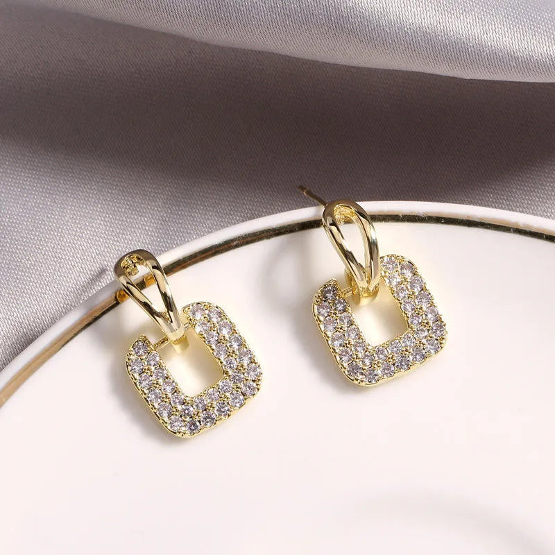 Premium Gold Square Stud Earrings Piercing Ear for Women Real Moissanite Drop Earrings Silver 925 Luxury Wedding Jewelry