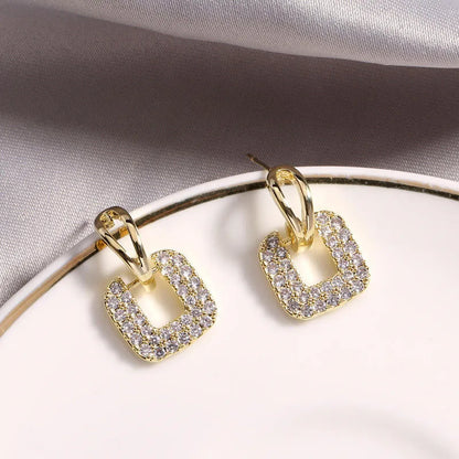 Premium Gold Square Stud Earrings Piercing Ear for Women Real Moissanite Drop Earrings Silver 925 Luxury Wedding Jewelry