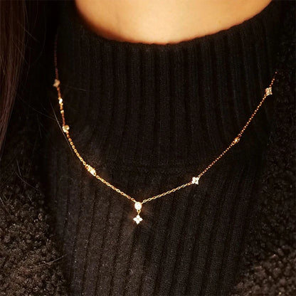 Fashion Cute Four-leaf Clover Moissanite Pendant Necklace 925 Sterling Silver Choker For Woman Lucky Charm Jewelry Gifts