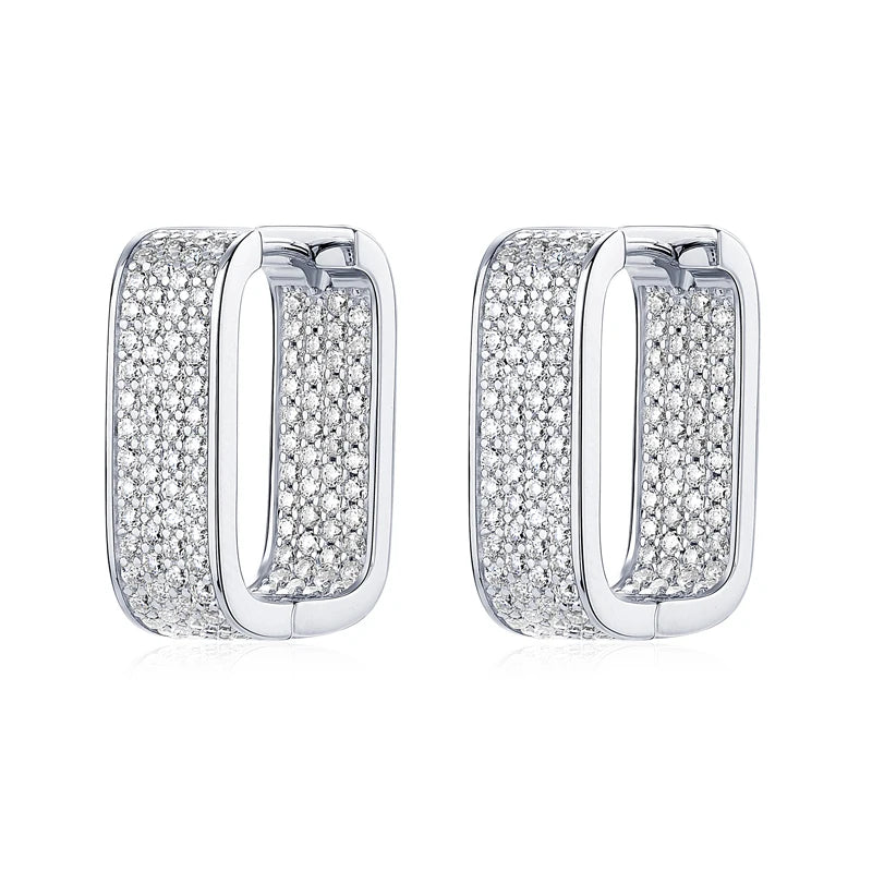 Original 100% 925 Silver Square Hoop Earrings Full Round Cut Moissanite Diamond Earrings Piercing Jewelry Birthday Party Wedding