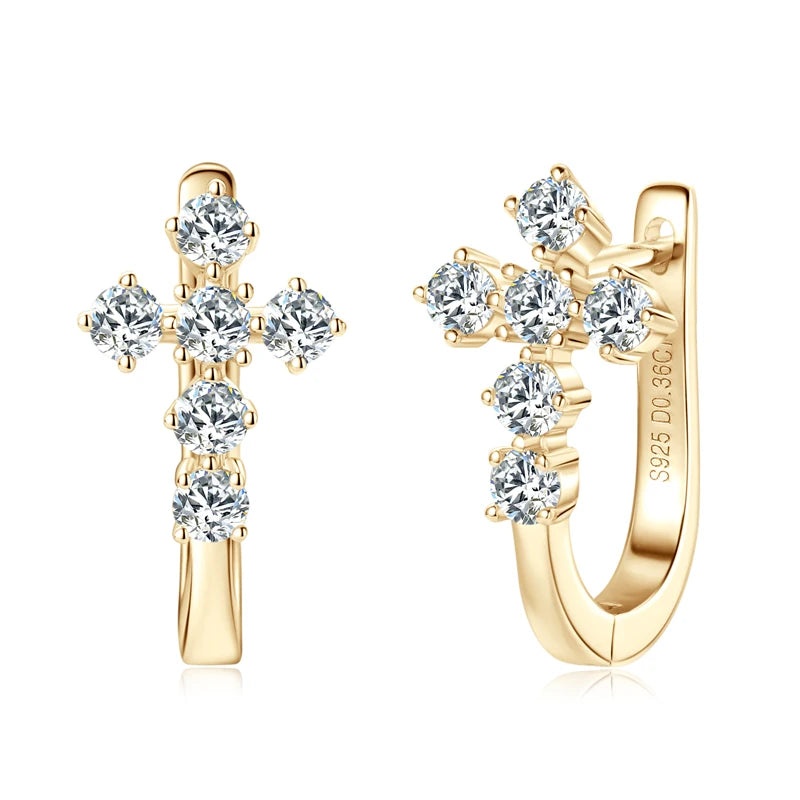 Cross Hoop Earrings 925 Silver 2.5mm Moissanite Huggie Earrings for Women Men Certified Faith Charm Jewelry Wedding Party Gift