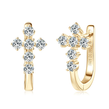 Cross Hoop Earrings 925 Silver 2.5mm Moissanite Huggie Earrings for Women Men Certified Faith Charm Jewelry Wedding Party Gift