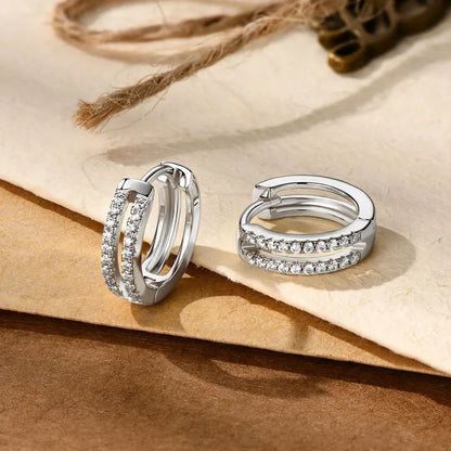 Moissanite Double Row Hoop Earrings S925 Silver 2024 Trendy Earrings Valentine's Gift for Women Wedding Daily Wear Jewelry