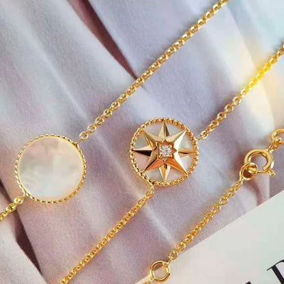 Personality White Fritillary Compass Pendant Necklace Piercing Earrings Gold Plated 925 Sterling Silver Gift Women Jewelry