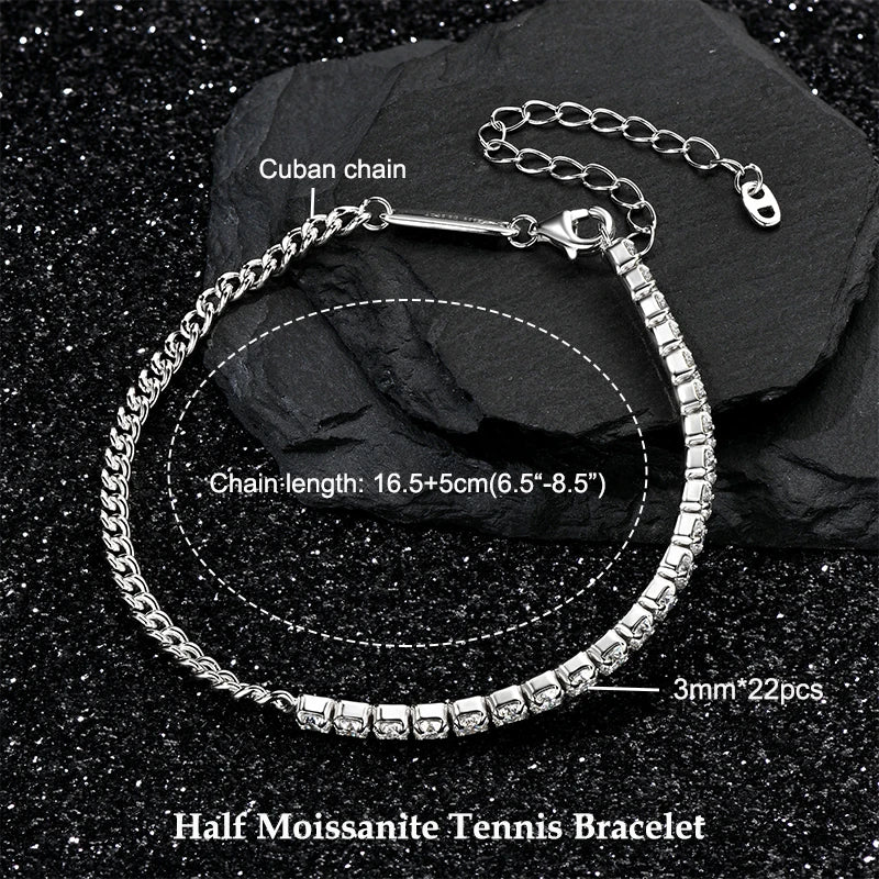 3mm 5mm D VVS1 Moissanite Tennis Bracelet Plated 18k White Gold s925 Sterling Silver Bracelets for Couples Women Man & GRA