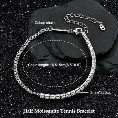 3mm 5mm D VVS1 Moissanite Tennis Bracelet Plated 18k White Gold s925 Sterling Silver Bracelets for Couples Women Man & GRA