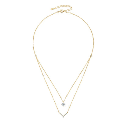 V Letter 5mm Moissanite Pendant Double Layer Necklace for Women 925 Sterling Silver Chain Clavicle 2025 New Jewelry Gifts