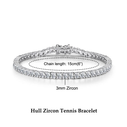 3mm 5mm D VVS1 Moissanite Tennis Bracelet Plated 18k White Gold s925 Sterling Silver Bracelets for Couples Women Man & GRA