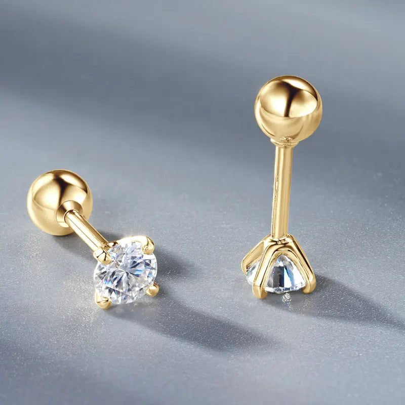 Certified Yellow Gold 4mm D Moissanite Stud Earrings 10K Solid Gold Piercing Ear Jewelry for Men Women Couple Simple Four Claws