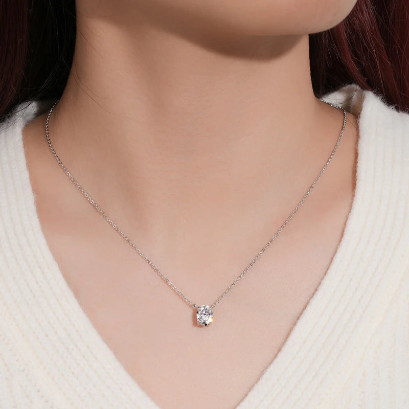 2.0CT Oval Cut D Moissanite Solitaire Pendant Necklace for Women 925 Silver Adjustable Chain GRA Certified Jewelry Gifts