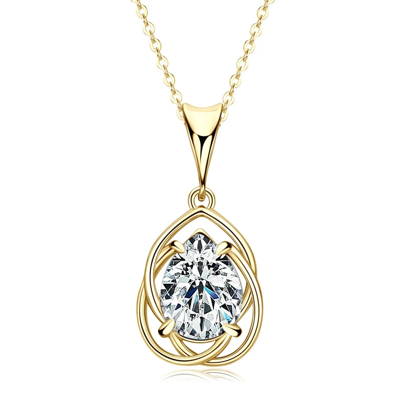 2.0CT Teardrop Pear Cut Moissanite Pendant Necklace for Women 925 Silver Adjustable Chain Real GRA Certified Jewelry Gift