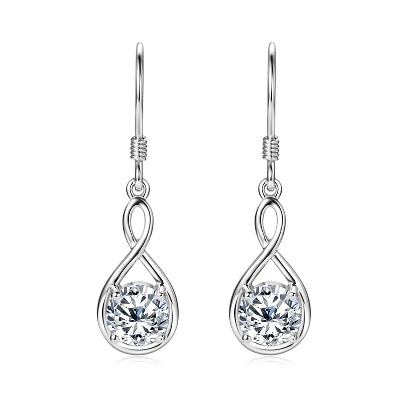 925 Sterling Silver 6.5mm 1.0 Carat Moissanite Drop Dangle Earrings Infinity Hook Wedding Jewelry Women's Christmas Gift