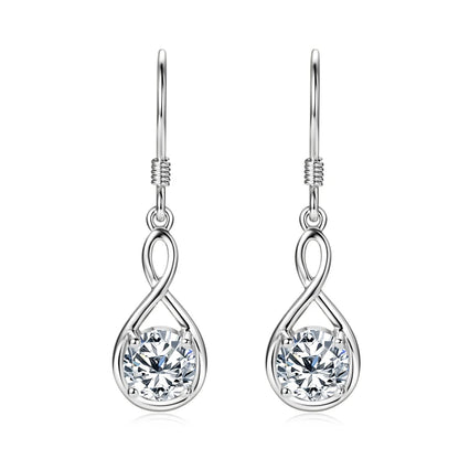 925 Sterling Silver 6.5mm 1.0 Carat Moissanite Drop Dangle Earrings Infinity Hook Wedding Jewelry Women's Christmas Gift