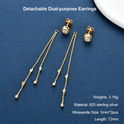 Long Tassel Star Moissanite Pendant Earrings for Women S925 Silver Chain Dangle Drop Earrings Studs GRA Certified Jewelry