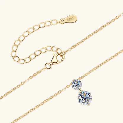 925 Silver Sparking 1.7cttw. Two-stone Moissanite Pendant Necklace for Women Choker 2024 Trend Neck Jewelry Valentine Gift