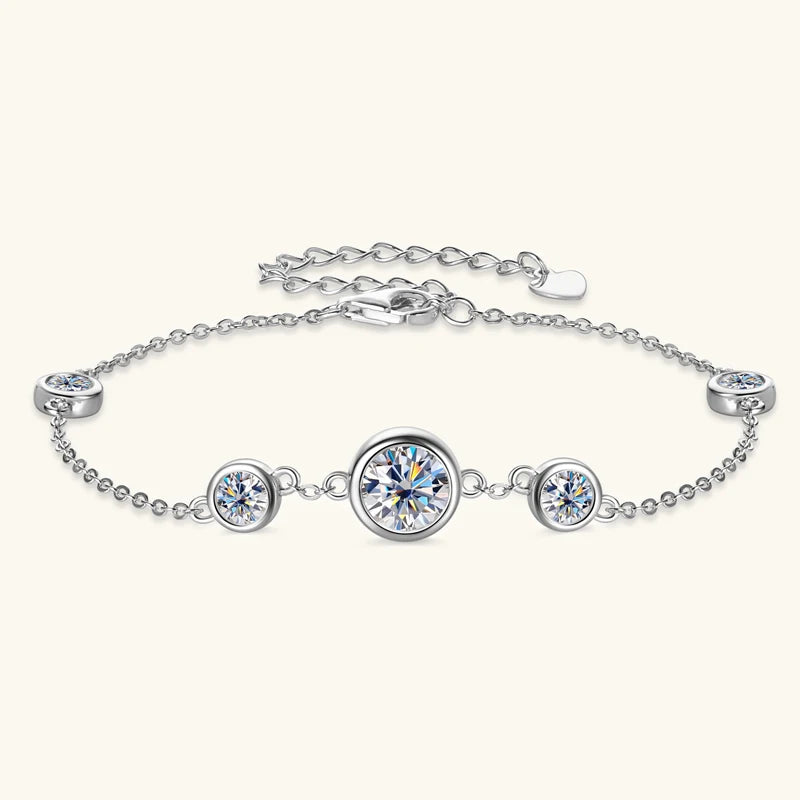 2024 New 18k Gold Plated Bracelet 925 Silver Chain 2mm D Color Bezel Moissanite Bracelets Fashion Women's Jewelry Gifts