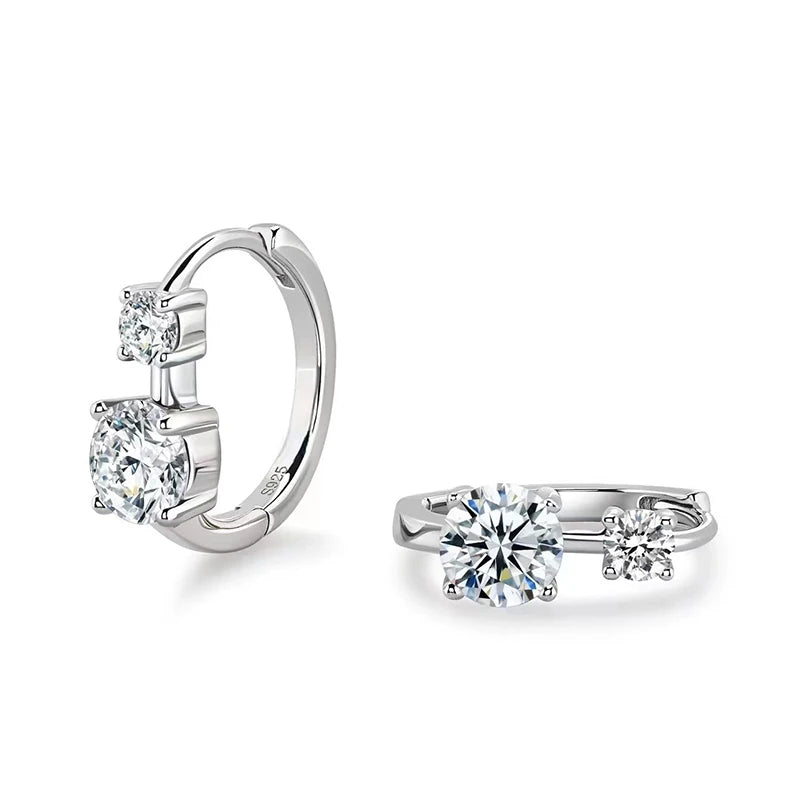 6.5mm&4mm Double Moissanites Hoop Earrings with GRA Certificate for Women Gold Plated Real 925 Silver Wedding Jewelry Gift