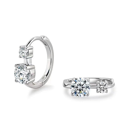 6.5mm&4mm Double Moissanites Hoop Earrings with GRA Certificate for Women Gold Plated Real 925 Silver Wedding Jewelry Gift