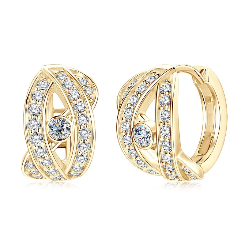 Real Gold 10K Moissanite Clip Earrings Luxury Eye in the Sky Design Earrings Small Hoops Huggie for Women Jewelry GRA Certified
