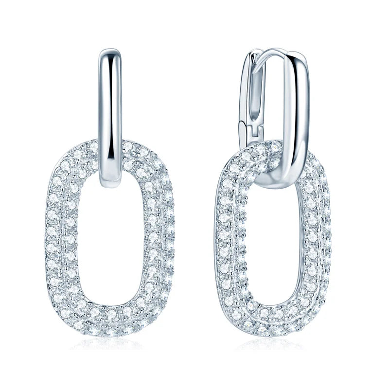 Luxury Jewelry Paperclip Link Hoops 925 Sterling Silver Round Moissanite Drop for Women Dual Purpose Earring Gift Wedding Party