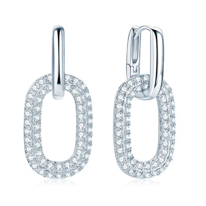 Luxury Jewelry Paperclip Link Hoops 925 Sterling Silver Round Moissanite Drop for Women Dual Purpose Earring Gift Wedding Party