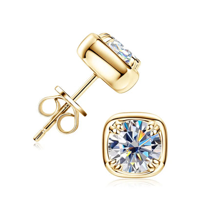 100% 925 Sterling Silver Gold Stud Earrings 6.5mm D Color Moissanite 4 Claw Earrings Classic Jewelry for Women Girl Gift