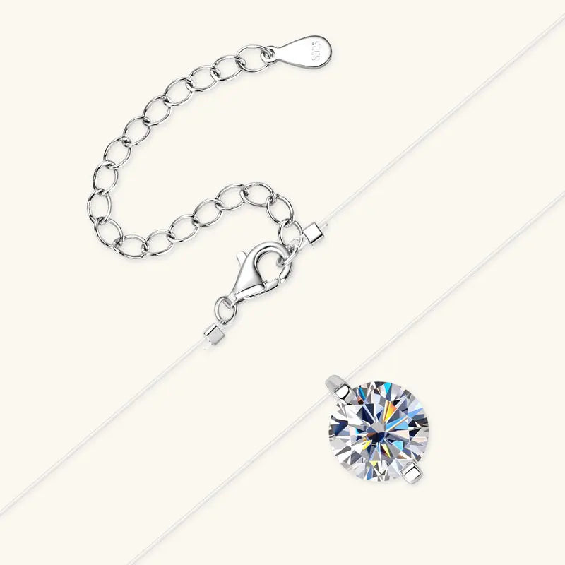 2025 Trendy 1ct 0.5ct 2ct Moissanite Pendant Necklaces 925 Silver Adjustable Invisible Fish Line for Women Valentines Gift